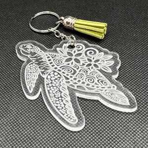 🌊⭐️Etched Acrylic Sea Turtle Bag Charm/Key Chain With Tassel🌊⭐️